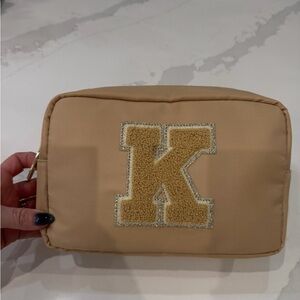 Tan Cosmetic Bag with Letter K
